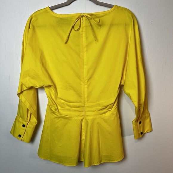 Proenza Schouler White Label Yellow V-Neck Poplin Plunge Blouse NWT Sz 4 - Picture 7 of 16